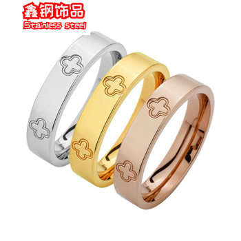 Manufacturer's Ready-Made Cross-Border Hot-Selling Four-Leaf Clover Titanium Steel Ring for Women That Does Not Fade, Couple Rings, Rings, Hand Jewelry Wholesale