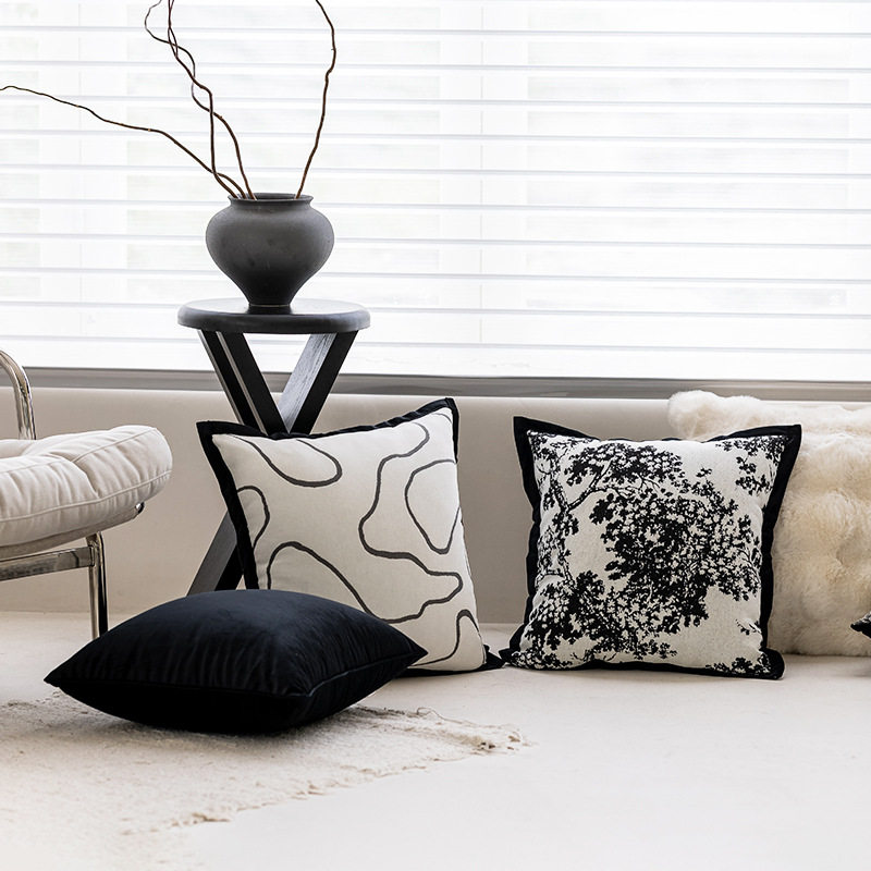 侘寂风法式黑白灰格子轻奢高档沙发抱枕靠垫样板房靠枕民宿色腰靠,淘宝优惠券,粉丝福利购,淘宝优惠卷