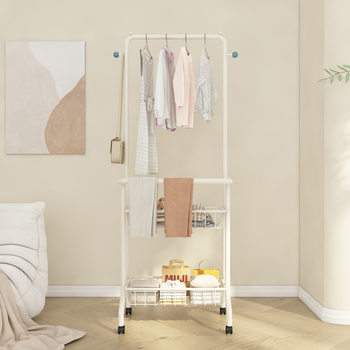 Trendy Living Room Movable Clothes Rack Floor-Standing Bedroom Coat Rack Indoor Storage Rack Home Integrated Drying Rack