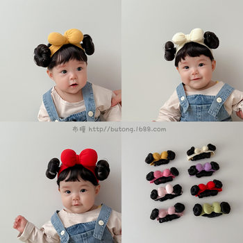 Korean version of meatball hair band Bow baby wig cute candy color girl baby bangs hair band