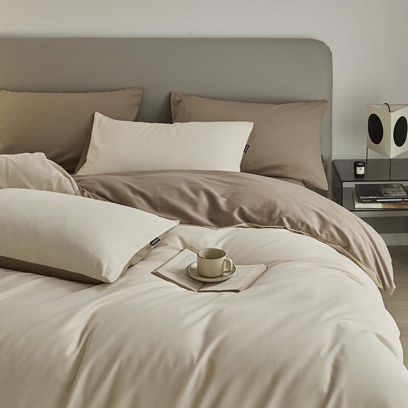 High-end 100s thick brushed cotton four-piece cotton bed sheet quilt cover fitted sheet three-piece set light luxury autumn and winter bedding