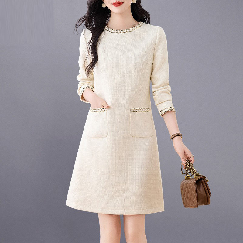 V&aacute;y liền th&acirc;n Nữ Tiểu Thư Tay D&agrave;i Phong C&aacute;ch Ph&aacute;p Thanh Lịch M&agrave;u Kem