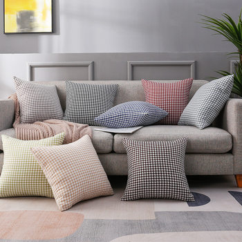Internet Celebrity Houndstooth Linen Pillowcase Ins Style Light Luxury Bedside Pillow Back Cushion Car Waist Pillow Sofa Pillow