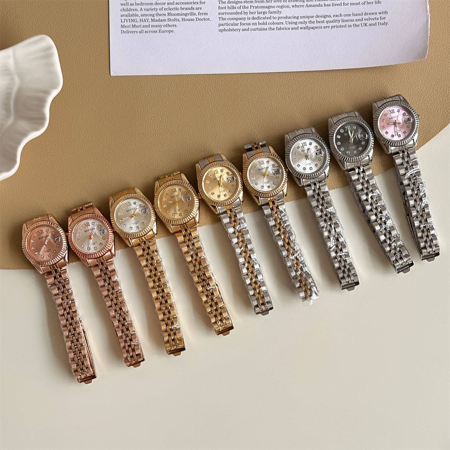 Live Streaming Wholesale Round Diamond Watch for Women with Calendar Steel Strap Retro Style Simple Temperament Women's Quartz Watch