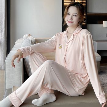 Postpartum Clothing Plus Fat and Enlarged 100kg Maternity Modal Summer Thin Postpartum Maternity Nursing Pajamas with Breast Pads