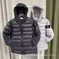 Cross-Border Island Home Embroidered Badge Sleeve Cotton Jacket Warm Solid Color Commuter Glossy Men's Black High Quality