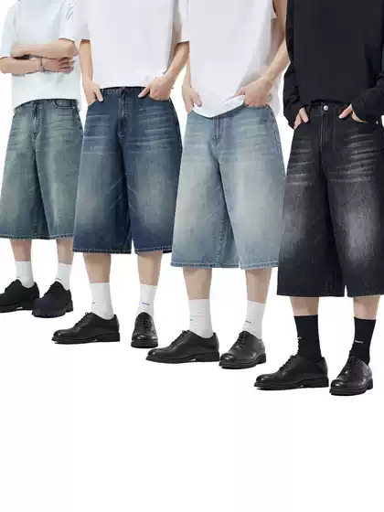 Lktm Men's Wear # Summer Korean Style Washed Wide-Leg Three-Quarter Jeans for Men and Women, Loose Slimming Silhouette Straight Shorts