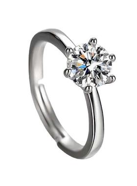 不褪色 可调节镀银锆石戒指女对戒小众指环食指戒仿钻石戒开口戒