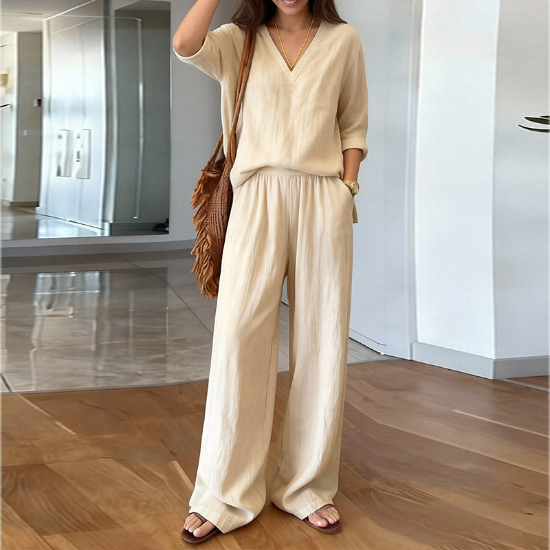 Womens Spring Wide Leg Pants Set Casual Loose Fit Solid Color Perfect for Everyday Wear Wholesale Available