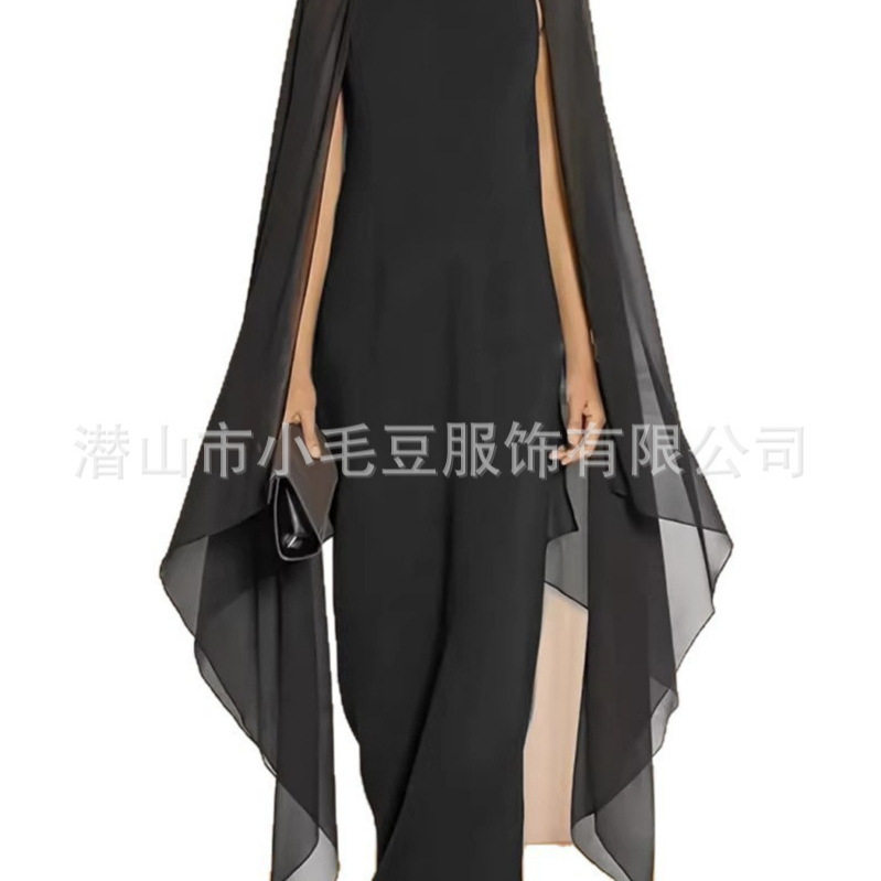 Chiffon Maxi Dress Elegant Solid Color Asymmetrical Hem Split Design Fashionable Shawl Perfect for Parties and
