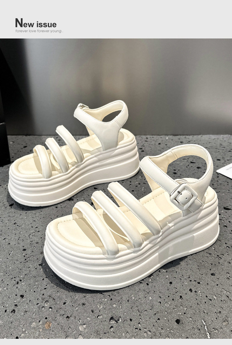 Dép sandal nữ quai chữ V đế TPU chống trượt mùa hè — Đen, Len nguyên chất chi tiết 11