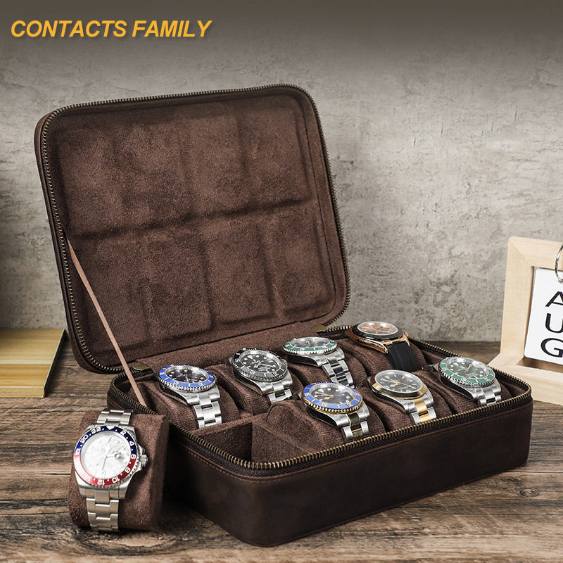 New Vintage Crazy Horse Leather Portable Watch Protection Box Watch Storage Gift Box Eight-position Leather Watch Box