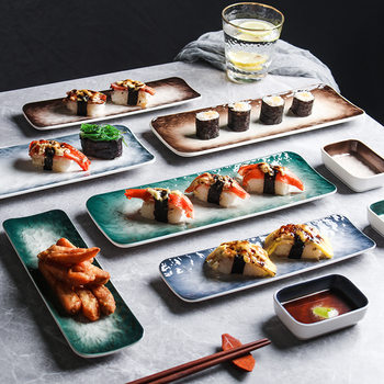 Japanese Style Long Plate Sushi Plate Snack Plate Sashimi Dip Plate Household Ceramic Creative Tableware Rectangular Dish