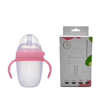 Baby wide-caliber silicone feeding bottle with color box wide-caliber with straw handle weaning anti-fall and anti-flatulence feeding bottle