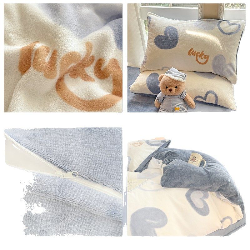 Winter Thickeneded Milk Velvet Bed Four-Piece Set 2025 New Flannel Coral Velvet Bed Bed Sheets Fleece-Lined Quilt Cover Three-Piece Set