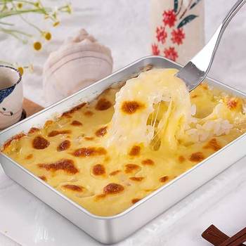 Cross-Border Electrolytic Square Plate Stainless Steel Baking Pan Rectangular Baking Pan Cake Bread Baking Pan Wide Noodle Baking Pan Oven Baked Chicken