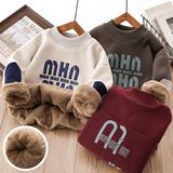 Бархатный свитер для мальчиков плюс, зимний детский повседневный свитер среднего и большого размера, утепленная рубашка с имитацией кроличьего бархата, зимний теплый топ для мальчиков