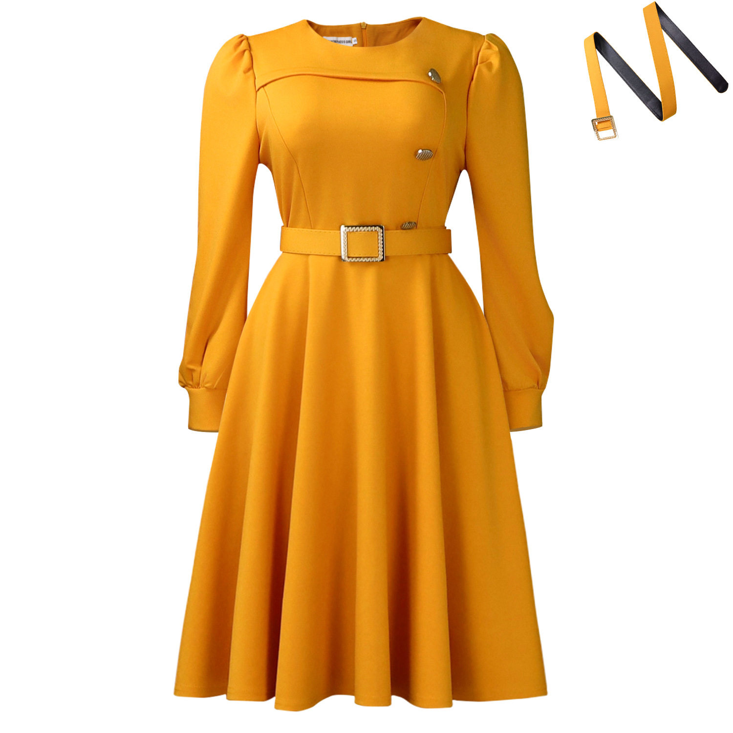 A Line Dress Long Sleeve High Waist Round Neck Solid Color Elegant Party Wear Wholesale Available