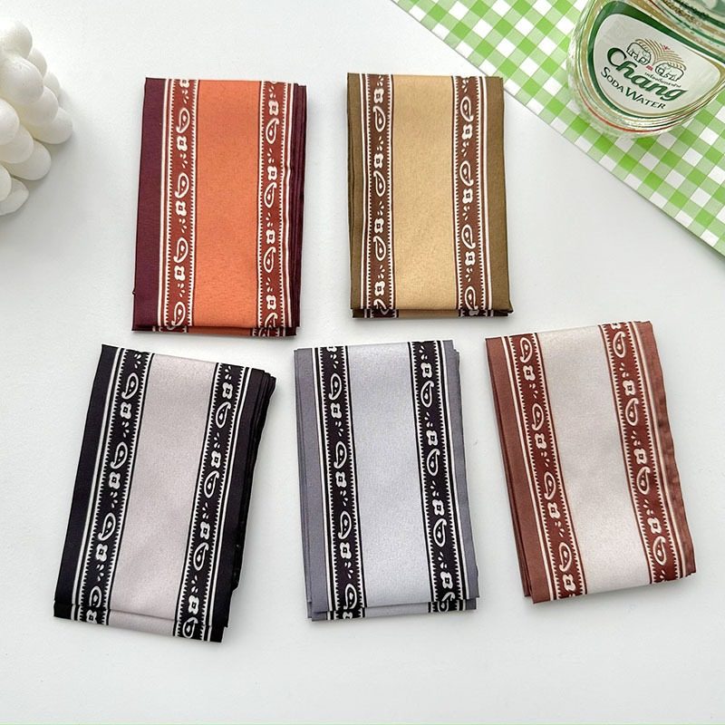 Narrow Long Small Silk Scarf 2025 Women's Spring and Summer Korean Style All-match Tie Hair Tie Bag Solid Color Cashew Flower Hair Belt Ribbon
