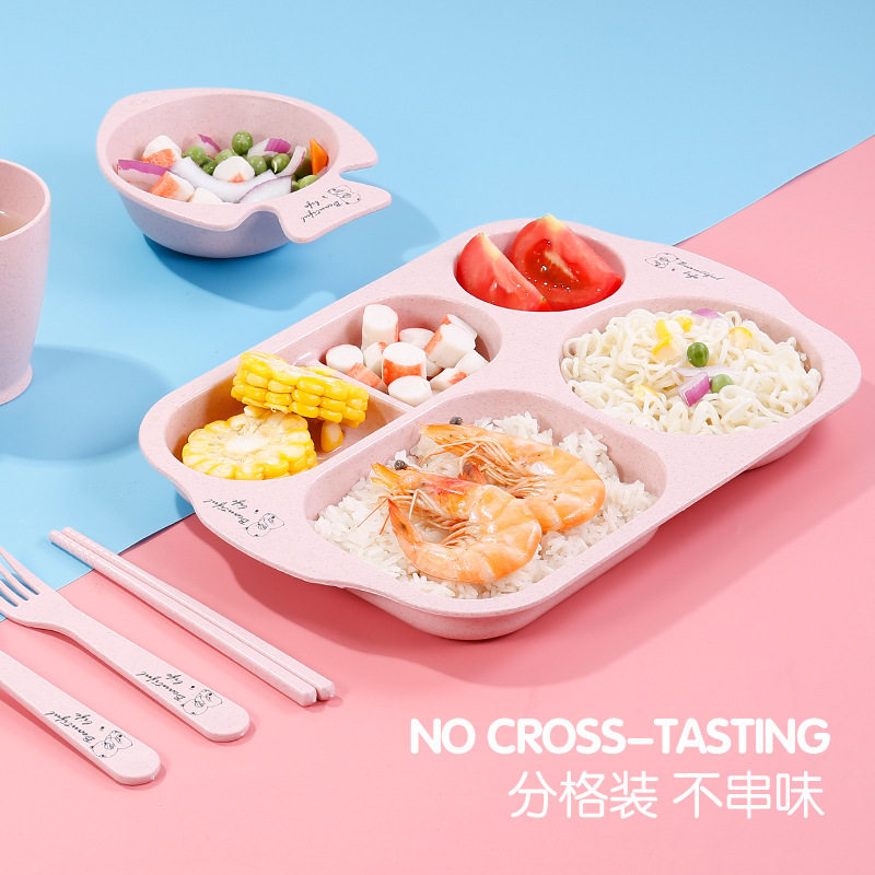 Wheat Straw Divided Plate Canteen Restaurant Student Cartoon Children's Dinner Plate Large Capacity Thickened Anti-Fall Eating Plate