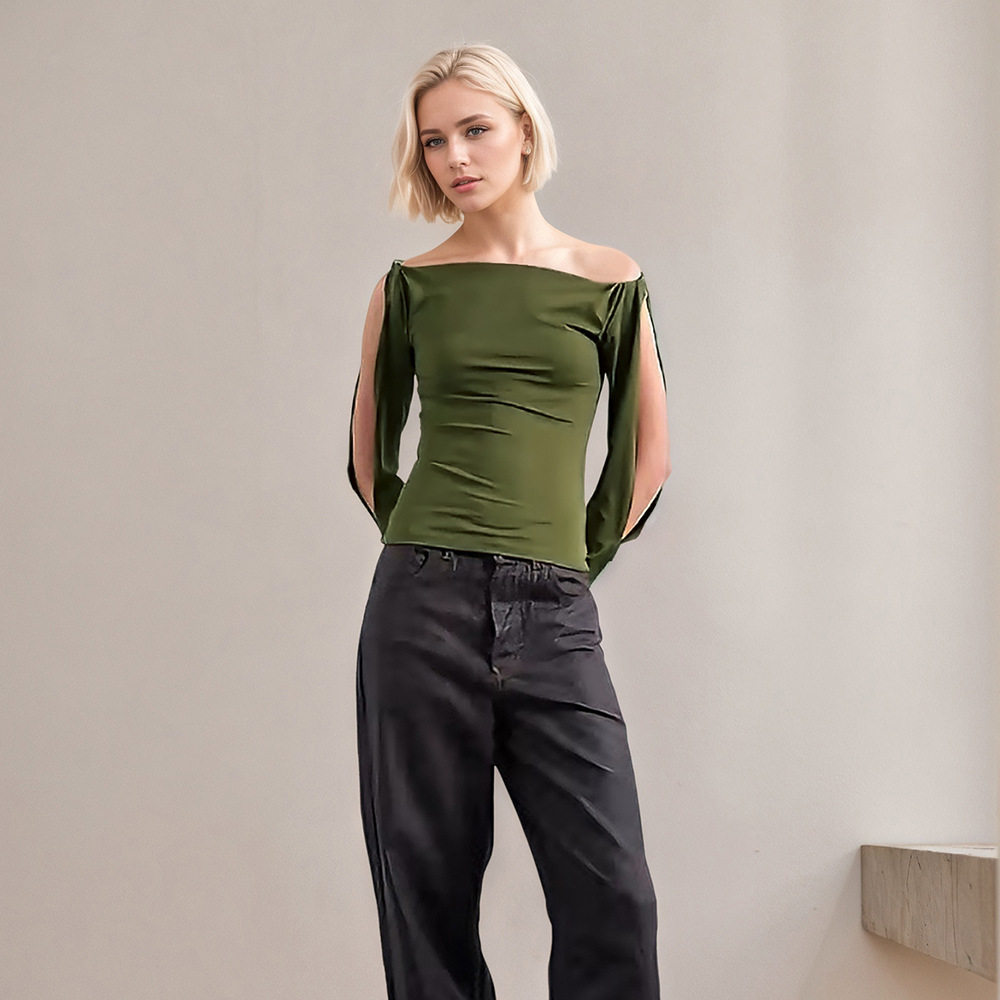 Off Shoulder Knit Top Long Sleeve Hollow Out Twist Cuff Design Casual Wear for Women Wholesale Available