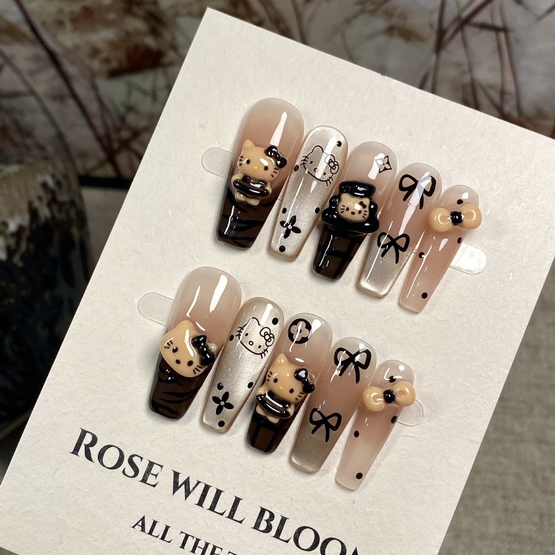 Aomian Manicure Hand-Wearing Maillard Kitty Cat Series Autumn and Winter Cat Eye Manicure