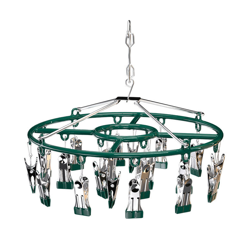 Stainless Steel Sock Rack Windproof Thickened Household Sock Rack Multi-Clip Sock Clip Round Drying Clothes Hanger Clothes Clip Dipped in Plastic