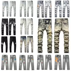 Amiri Jeans High-Quality American-Style High Street Ripped Patchwork Washed Vintage Embroidered Straight Slim-Fit Jeans