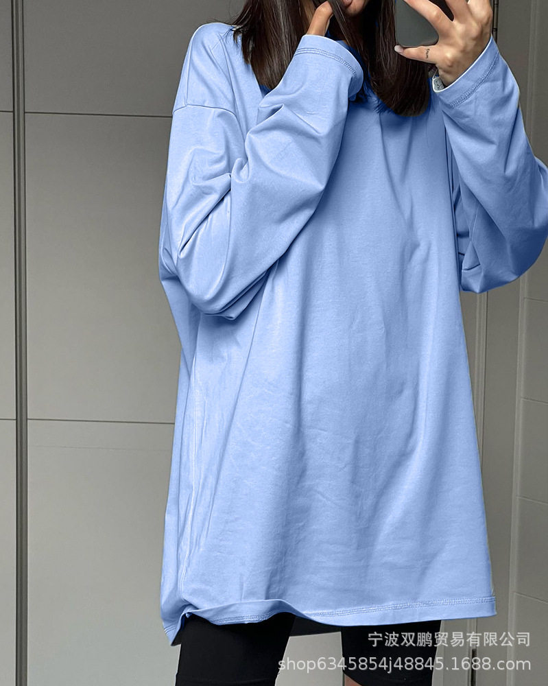 Womens Long Sleeve T Shirt Solid Color Oversized Fit 100 Cotton Casual Everyday Wear Wholesale Available