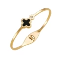 Gold-black and white four-leaf clover bracelet