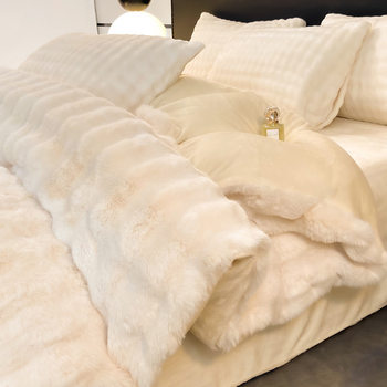 Winter Light Luxury Bubble Milk Velvet Four-Piece Set Thickened Warm Quilt Cover Flannel Bedding Sheet Set