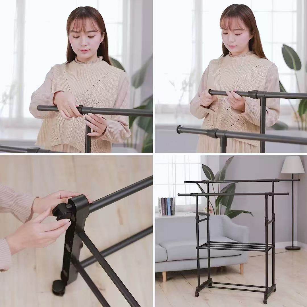 Floor-Standing Folding Indoor Bedroom Clothes Rack, Household Single-Pole Balcony Clothes Drying Rack, Adjustable Simple Clothes Hanger