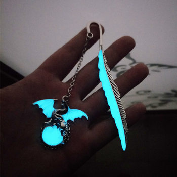 Luminous Bookmark Creative Feather Dragon Bookmark Retro Luminous Metal Pterosaur Bookmark Fluorescent Cultural Gift Bookmark