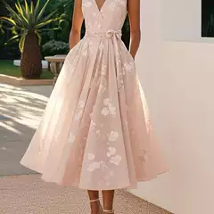 Women's 2026 Summer Printed Sleeveless V-Neck Evening Party Dress - US/EU Cross-Border Amazon New Arrival