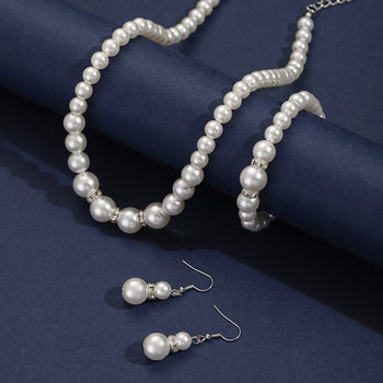 ABS Pearl Jewelry Set Women's Necklace Earrings Bracelet Three-Piece Set Mother Gift Beautiful Wedding Photo Accessories