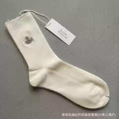 New Arrival Japanese Style Ying Liou Ribbed Cotton Socks with Saturn Embroidery and Fine Stripes – Women’s Chunky Stacked Socks
