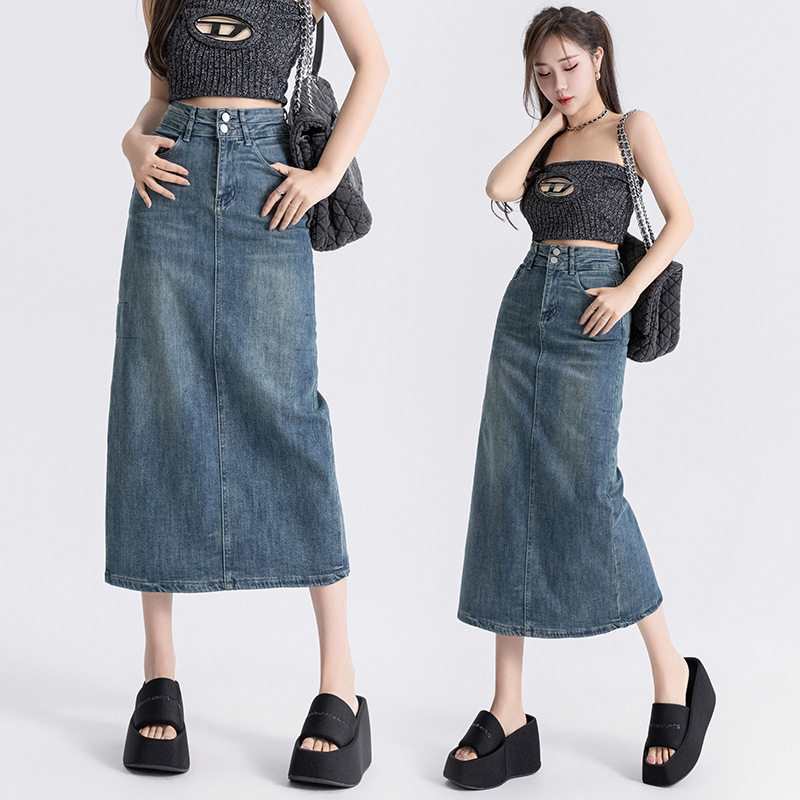 High Waisted Split Denim Midi Skirt A Line Bodycon Fit Spring Autumn Fashion Perfect for Petite Women Wholesale