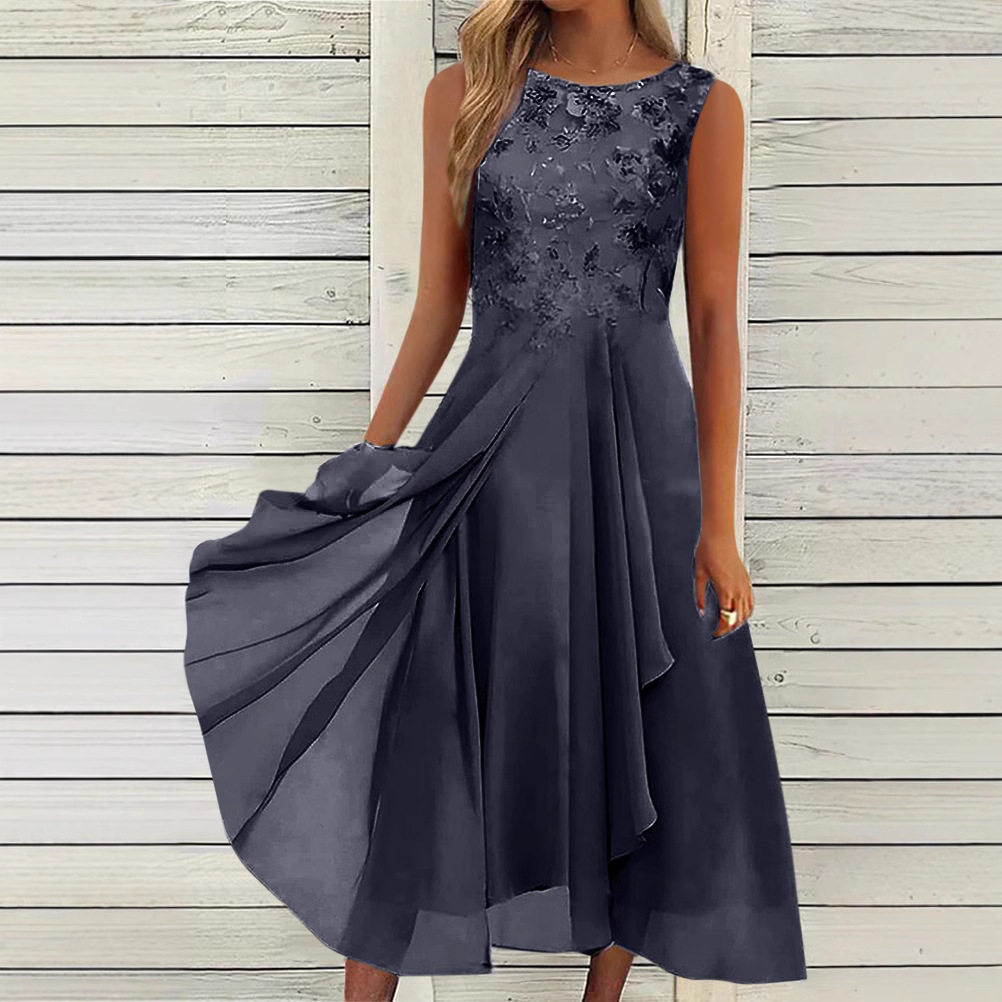 Sleeveless Chiffon Lace Long Dress Elegant Hollow Out Design Perfect for Bridesmaids and Evening Events Wholesale