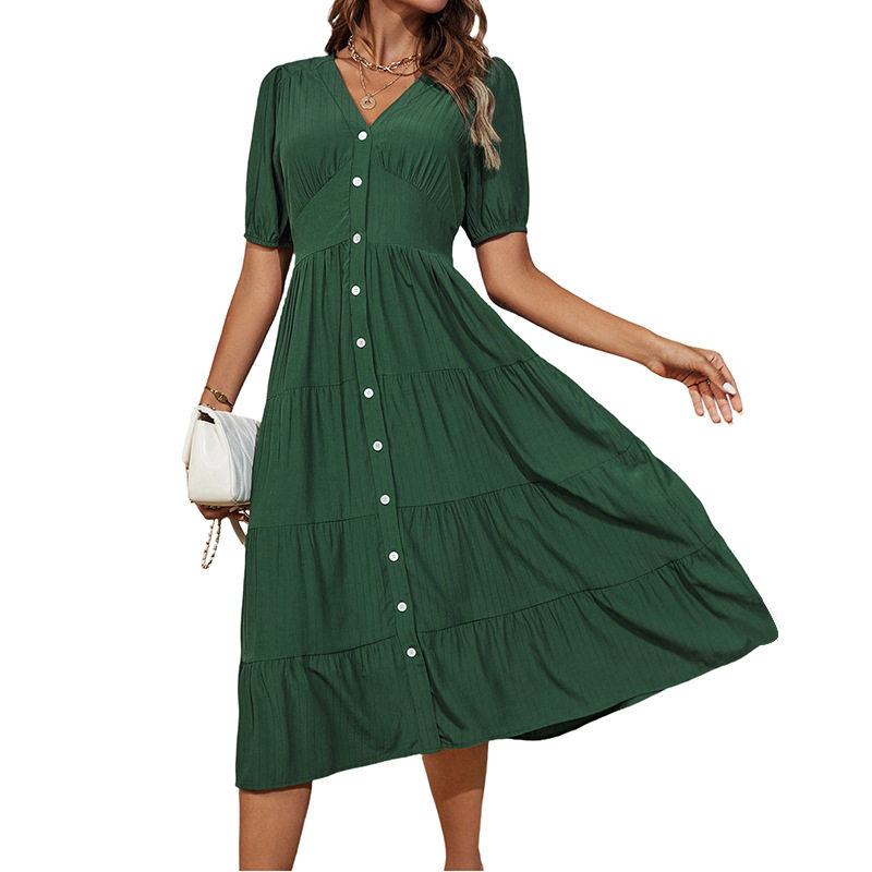 Summer Midi Dress Elegant Draped Design Solid Color Pleated Detail Perfect for Casual Outings or Events Wholesale