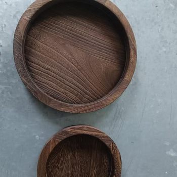 Spot Retro Solid Wood Tray Round Home Decoration Ornaments Household Wooden Tray Round Living Room Solid Wood Tea Cup Tray