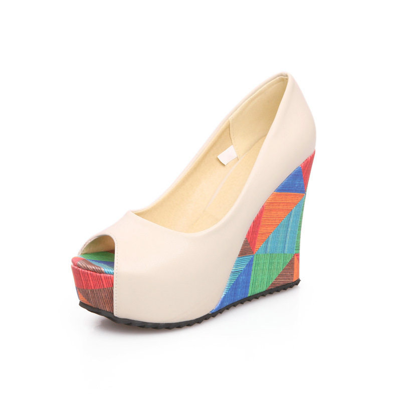 M-4 Foreign Trade Women's Shoes Peep-Toe Wedge Sandals with Waterproof Platform, Available in Various Sizes, Color-Blocked Pattern, Specially Designed for Cross-Border E-Commerce, Comfortable