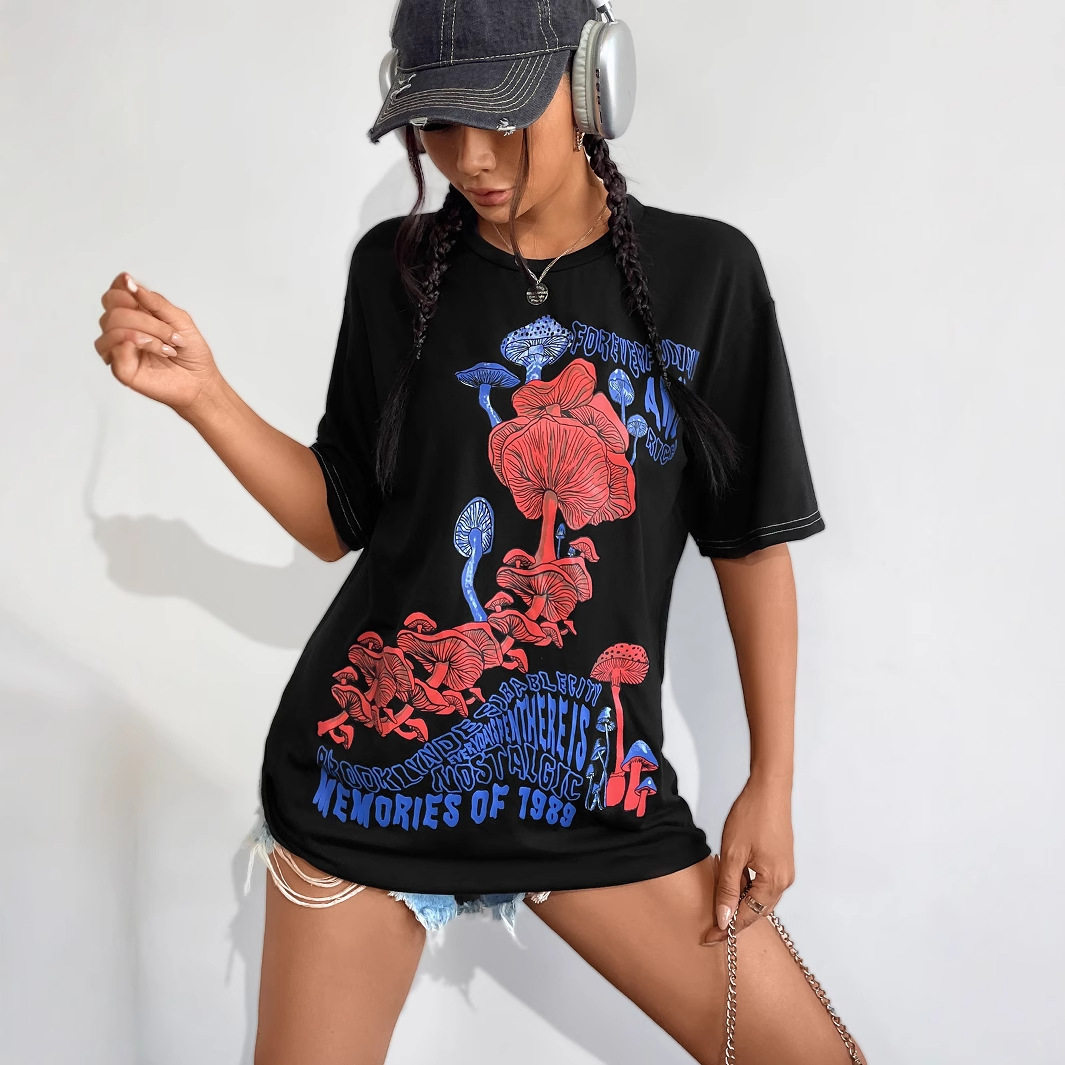 Womens Short Sleeve T Shirt Fashionable Round Neck Printed Design Casual Wear for Summer Wholesale Available