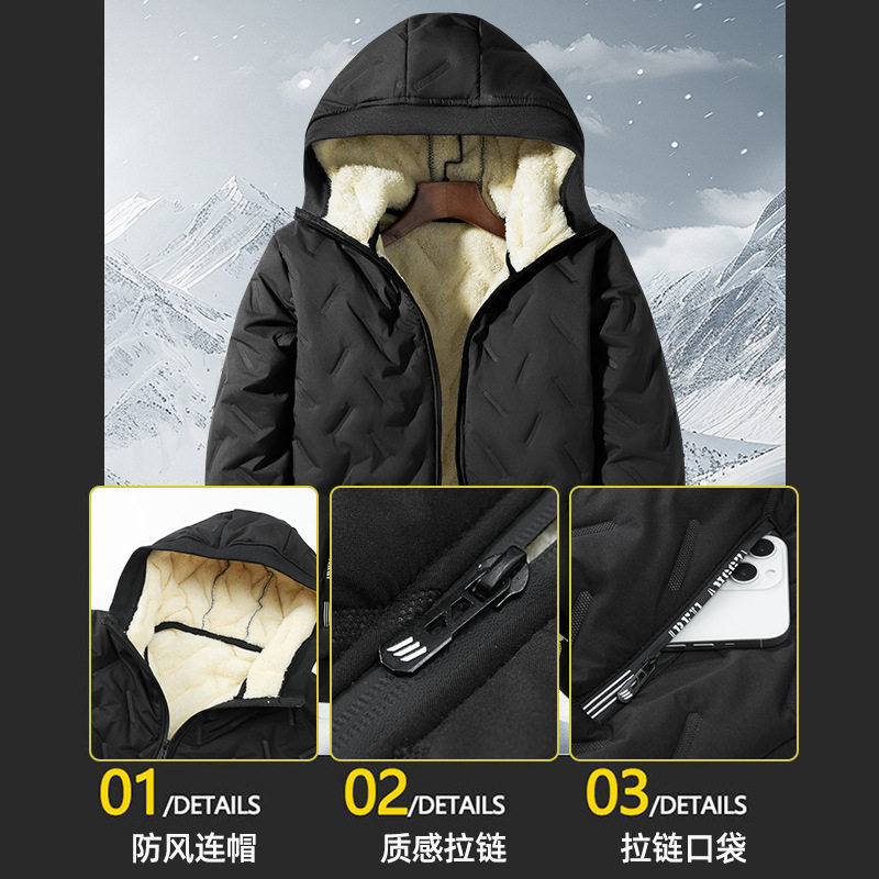 加绒秋冬季加厚棉服保暖连帽棉衣男士石墨烯户外运动棉袄休闲外套