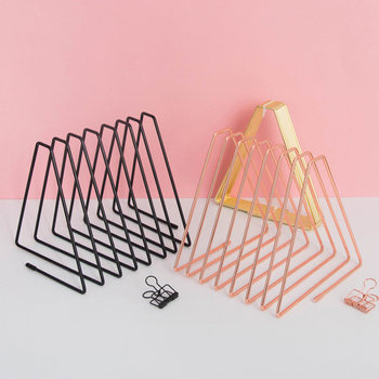 Small Iron Elastic Book Stand Retractable Metal Black Triangle Book Stand Desktop Storage Stationery Bookshelf Book