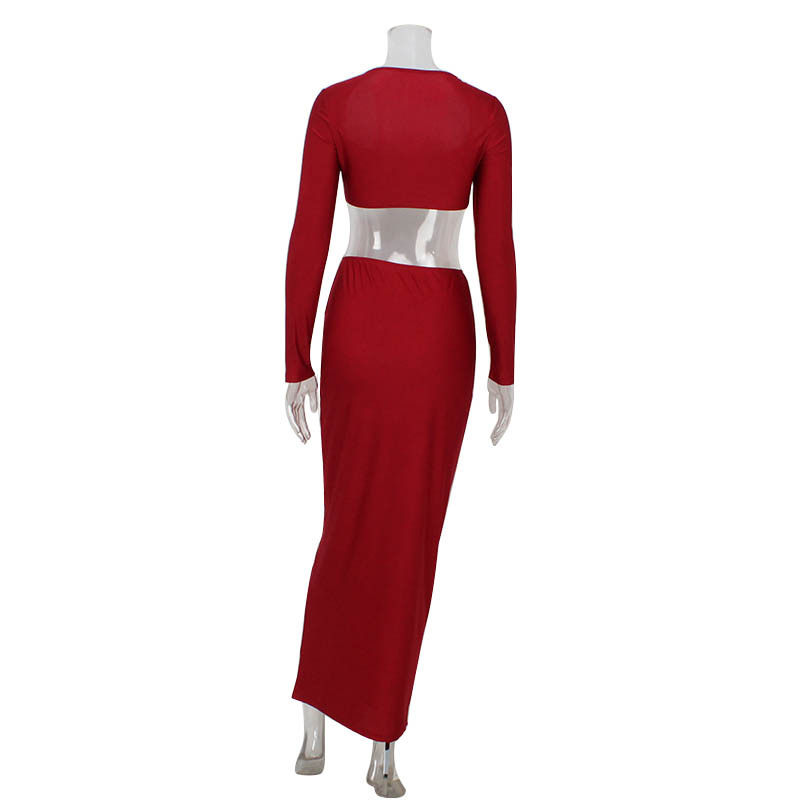 Chic Two Piece Set Strapless Crop Top Long Sleeve High Waist Bodycon Skirt Evening Wear Party Outfit Wholesale
