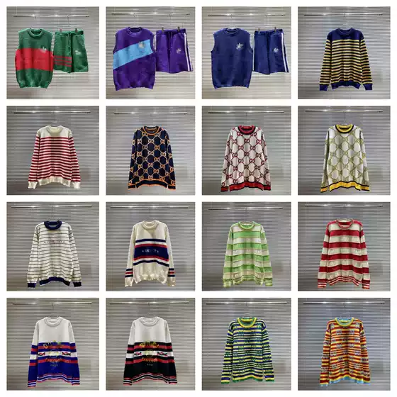 Autumn and Winter Cross-Border Export Trendy Brand g's All-Over Logo Knitwears for Men and Women, Loose Casual Tops