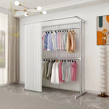 Galvanized Pipe Clothes Drying Rack Two-Layer Clothes Hanger Upper and Lower Clothes Hanger Floor-Standing Vertical New Multi-Layer