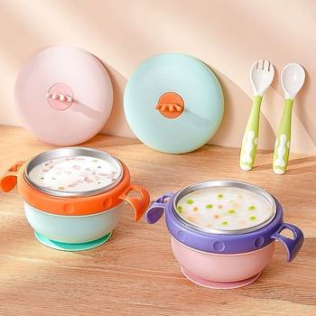 316 Stainless Steel Water Injection Heat Preservation Bowl Children's Tableware Food Supplemented Suction Bowl Anti-fall Anti-scalding Baby Water Injection Bowl