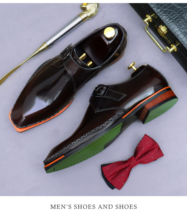 Giày tây nam da bò thật khóa cài monk strap mặt bóng kiểu Anh — Màu đen, Màu nâu