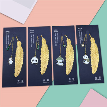Golden Feather Panda Double Book Pendant Bookmark Cartoon Cute Student Stationery Personality Small Fresh Creative